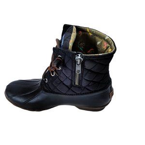 Sperry Saltwater Duck Boots Black Quilted 7.5 Medium Womens 38 Hiking Rain Winte